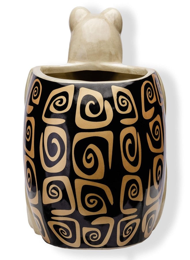 Sixdrop Turtle Kitchen Utensil Holder - Sea Turtle Storage Crock - Tortoise Home Decorations - Gift Decor - Office Holiday Theme Party Accessories - Lucky Gold Spirals - Image 2